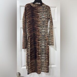 Topshop Animal Print Long Sleeve Dress Medium